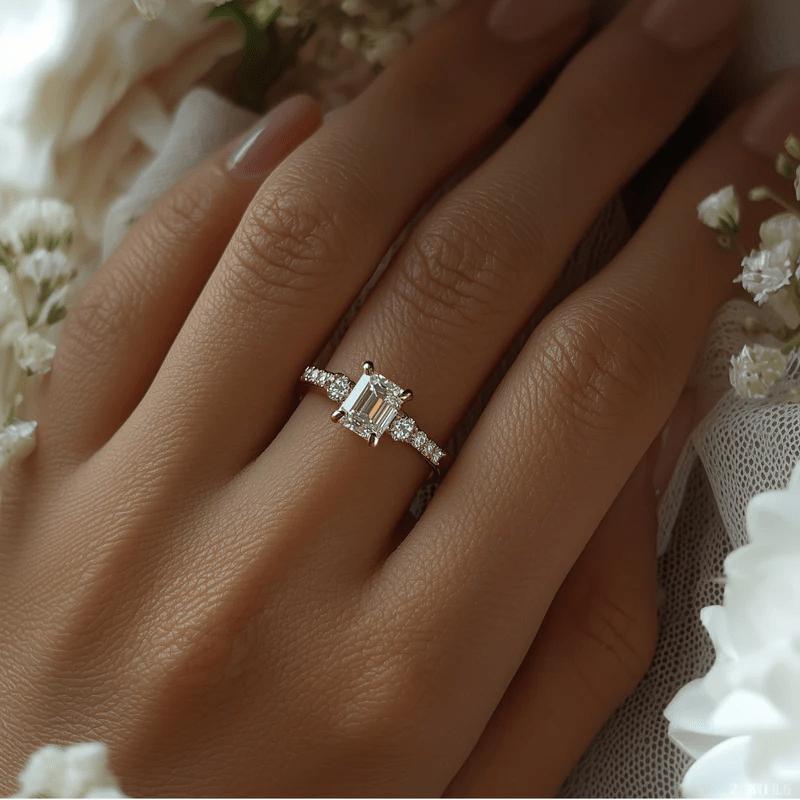 Luxury CopperColor White Square Cubic Zirconia Wedding Band Ring for Women Trendy Engagement Eternity Jewelry Female Accessory