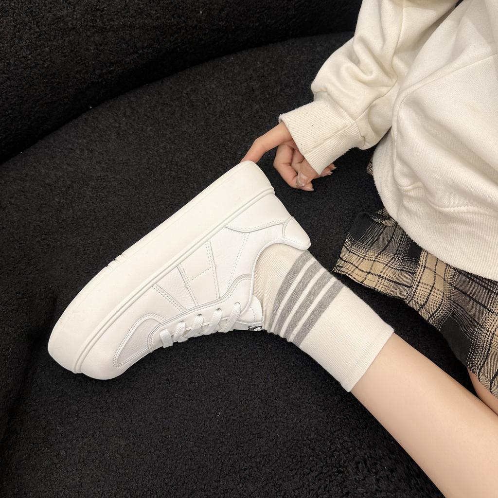 Big Head Forrest Gump Platform Leather Splicing Little White Shoes Women's Spring 2025 New Leisure College Casual Moral Training Board Shoes