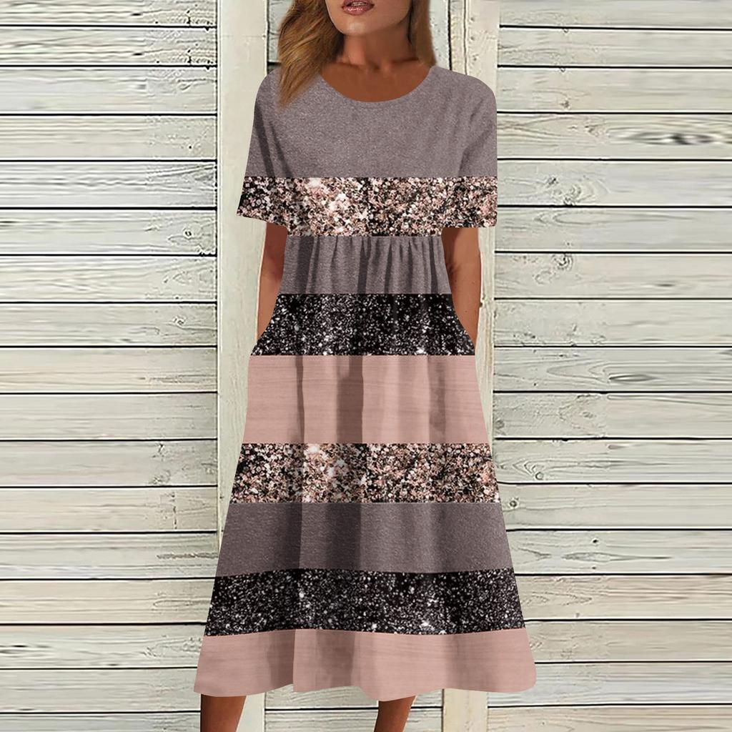 Women's Casual Dresses Printed Dresses Pleated Round Neck Basic Classic Outdoor Daily Short Sleeve Loose Dresses