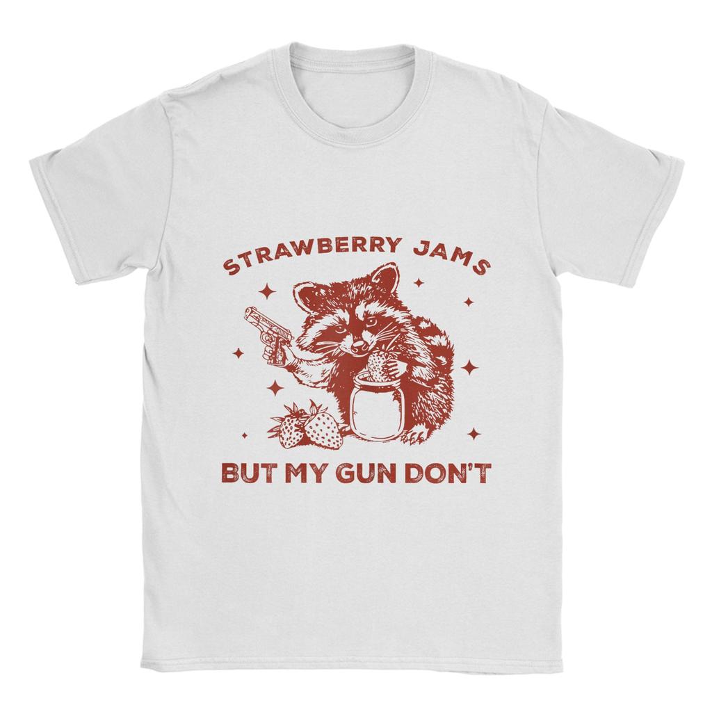 Men Strawberry Jams But My Don't Funny Raccoon T Shirt 100% Cotton Tops Novelty Short Sleeve O Neck Tee Shirt Printed T-Shirts