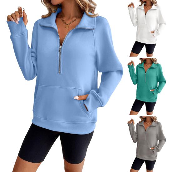 Women's Sweatshirts Half Zip Long Sleeve Lapel Sweater Casual Pullover Top with Pocket Autumn Loose Clothes