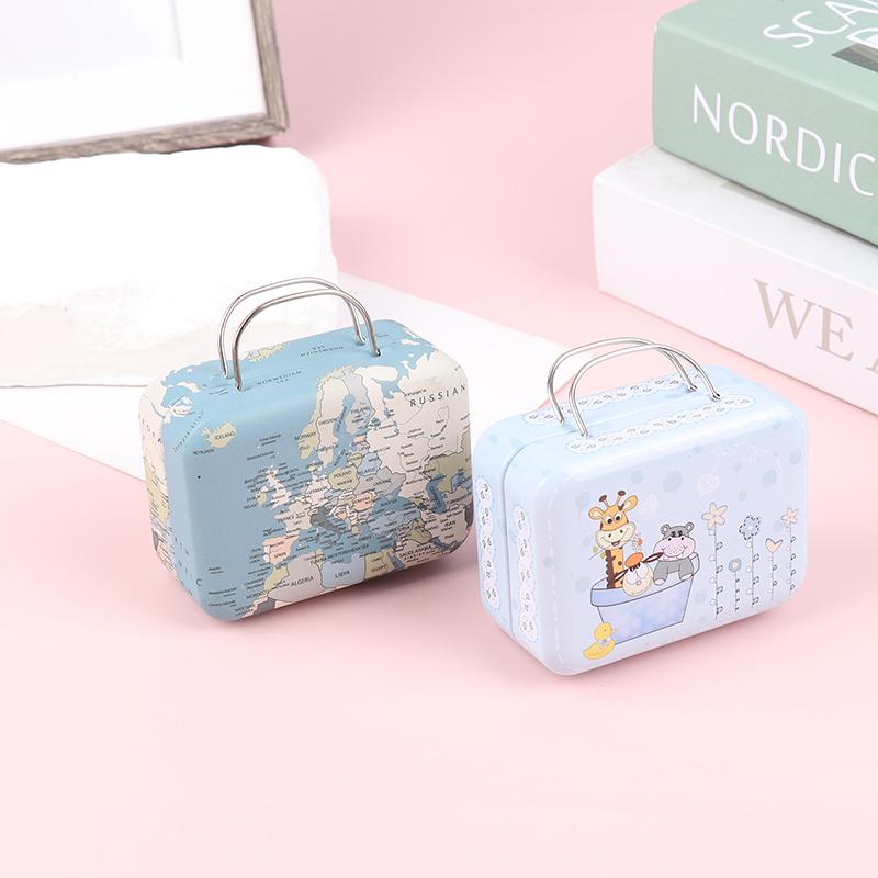 Vintage Mini Suitcase With Handle Candy Tinplate Storage Box For Wedding Gift