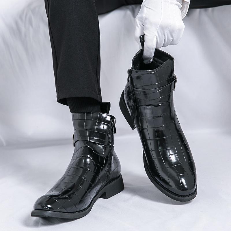 Большие размеры Туфли из натуральной кожи с острым носком Мужские высокие ботинки Martin Ботинки из натуральной кожи на платформе Ботинки Chelsea с острым носком Мужские ботинки на молнии