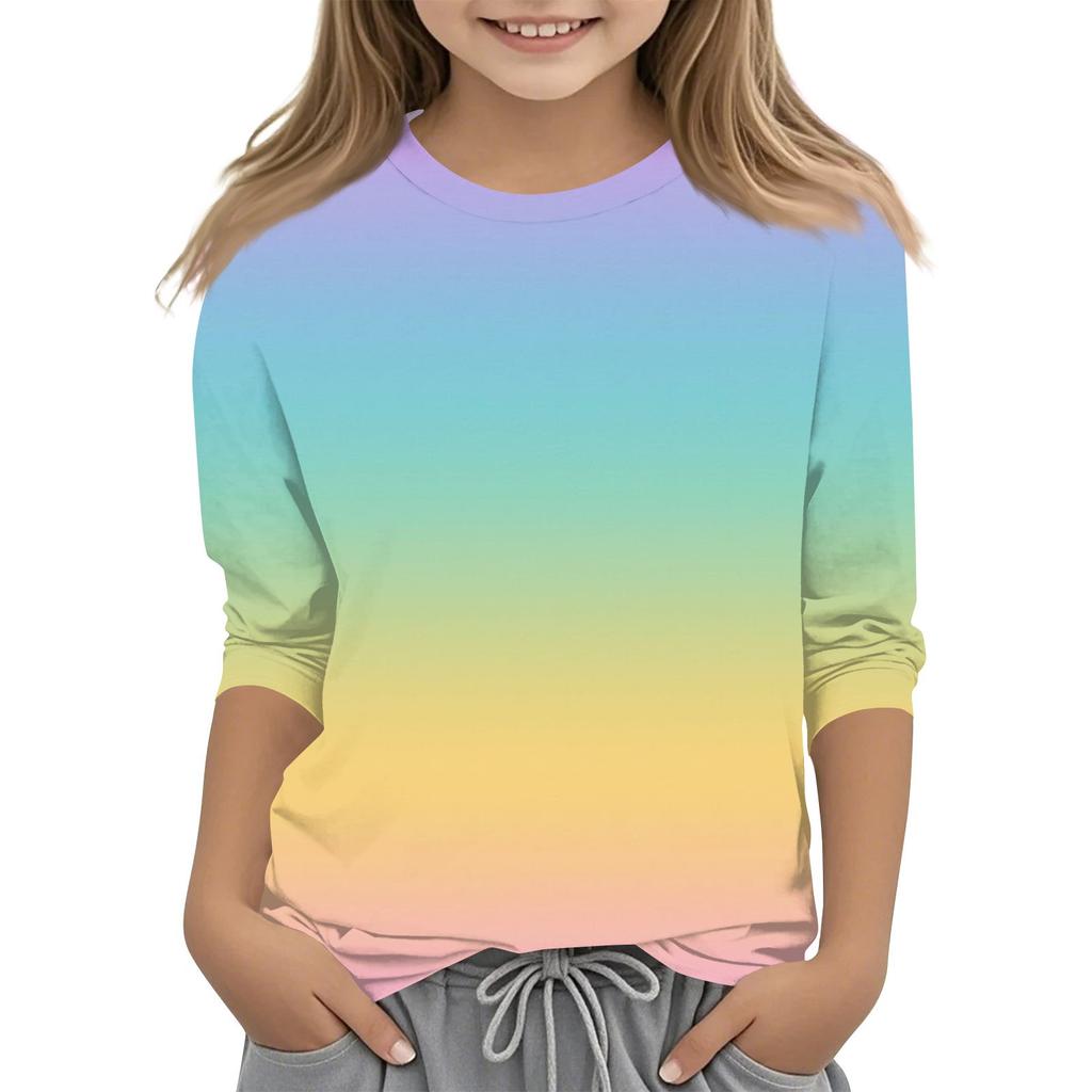 Детская футболка с круглым вырезом и принтом, рукава 3/4, повседневная футболка