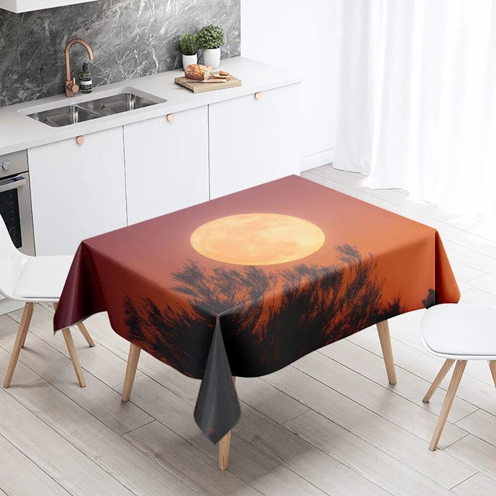Скатерть с пейзажем заката, вечерние, ресторан, банкетный декор, устойчивая к пятнам, водонепроницаемая, украшение для домашнего стола