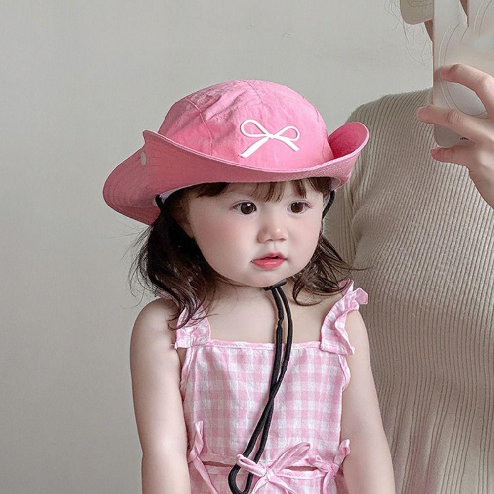 Bow Embroidery Summer Kid Sunhat Quick-dry Children's Fisherman Hat Candy Color Bucket Hat  Baby