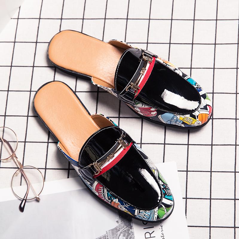 Модные летние легкие кожаные тапочки люксового бренда персонализированные полулоферы на одной кнопке модная мужская удобная повседневная обувь