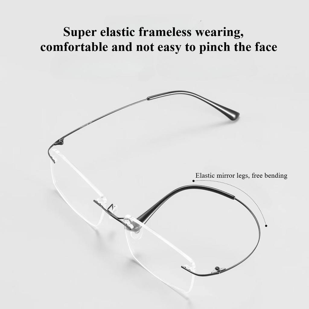 Frameless Cut Edge Reading Glasses, Anti Blue Light Glasses, Men's Middle-aged and Elderly Anti Fatigue Reading Glasses