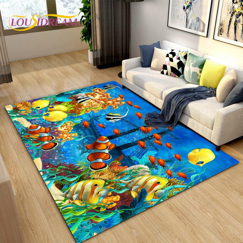 3D подводный мир, морской черепаха, дельфин, большой ковер, ковер для гостиной, спальни, дивана, коврик для кухни, нескользящий напольный коврик