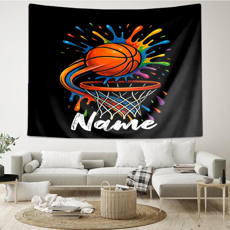 Custom Name basketball Print Tapestry, Backdrop, Easy Setup, Ideal for Bedroom, Office & Living Room, with Aesthetic Wall Hanging Decor.