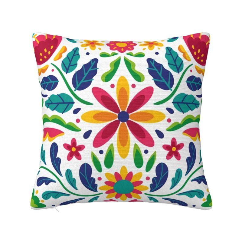 Mexican Otomi Floral Composition Art Modern Throw Pillow Cover Living Room Decoration Folk Flowers Pattern Chair Cushion