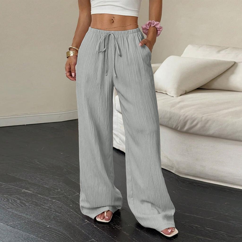 Женские повседневные брюки с высокой посадкой, свободные, кружевные, с широкими штанинами