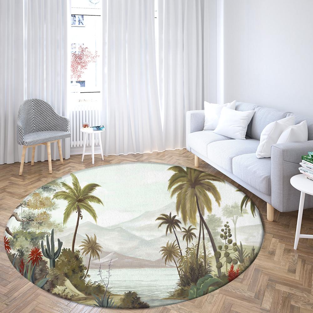 Круглый ковер с принтом тропических растений, семейная гостиная, спальня, ванная комната, напольный коврик, ковер для украшения пола