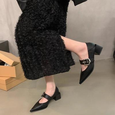 Ретро-туфли Мэри Джейн с острым носком, маленькие кожаные туфли, британская и корейская версия туфель на толстом каблуке, детские, 2025, новые популярные одинарные туфли