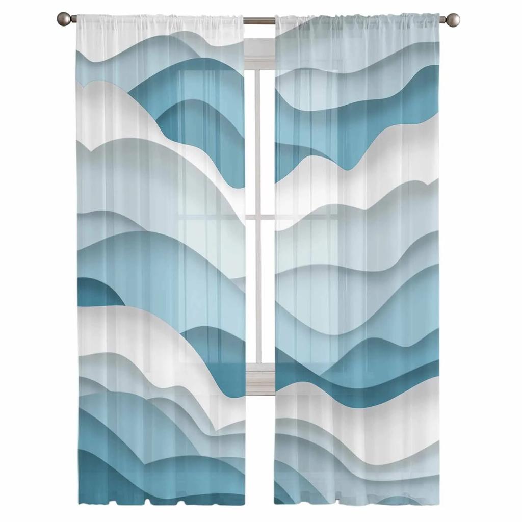 Ocean Waves Spray Blue Gradient Sheer Curtains For Living Room Kitchen Window Curtains Bedroom Tulle Voile Curtains