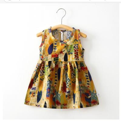 Детское летнее повседневное платье без рукавов с круглым вырезом и принтом для девочек, милые детские хлопковые дышащие платья с принтом 80-140 см