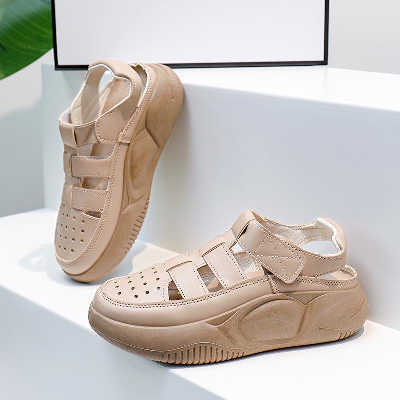 Women's Casual Platform Cutout Sneakers Summer Non Slip Chunky Walking Shoes Comfortable Breathable Running Shoes PU Leather Sports Sandals for Women