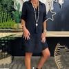Women Fashion Plus Size Solid Cotton Linen Turn Down Collar Loose Shirt Dress