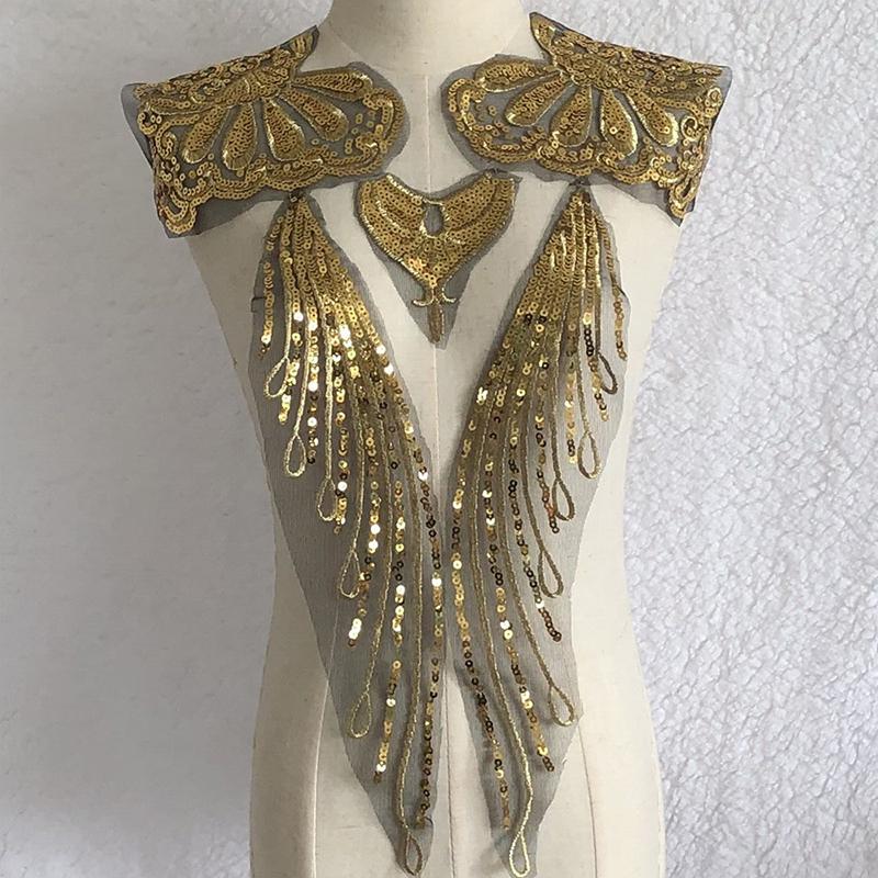 Модные пайетки Крыло нашивка поделки Золотая пайеточная нить Органза Вышивка Отделка Нашивки Пришивание Сделай сам Джинсы Платье Аксессуары