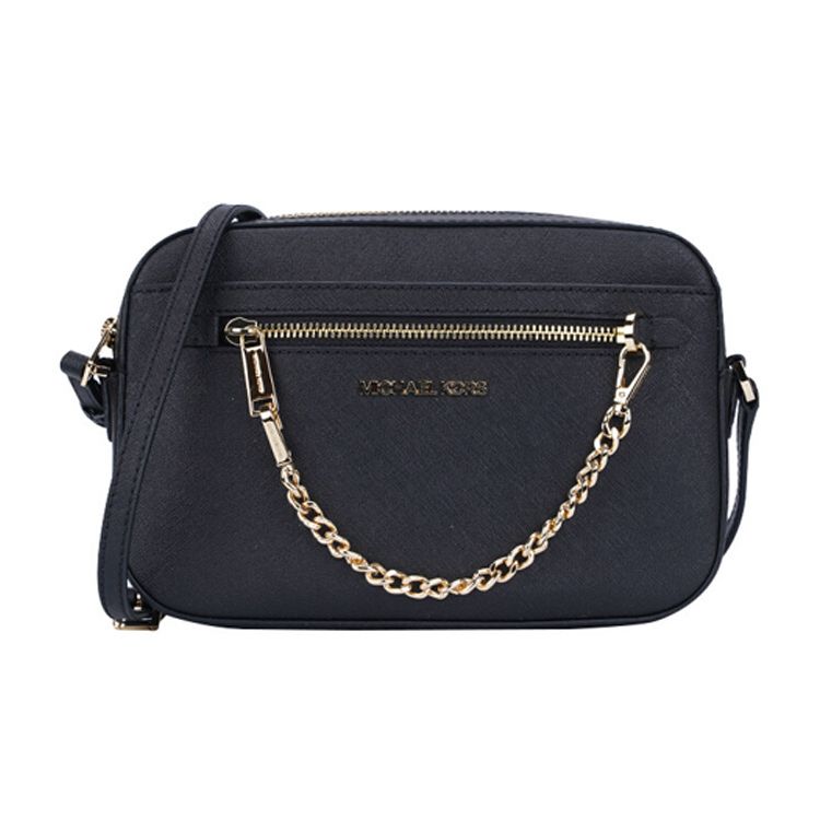 Michael Kors MK Jet Set Chain Zip Однотонная с логотипом Кожаная сумка-мессенджер для поездок Женская сумка на плечо Черная 35S1GTTC7L-BLACK