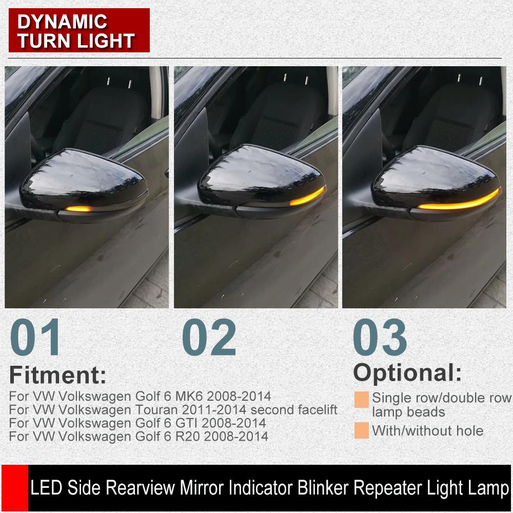 2pcs For Volkswagen VW Golf 6 MK6 GTI R32 08-14 2Pcs Car Dynamic LED Turn Signal Light Rearview Mirror Blinker Indicator