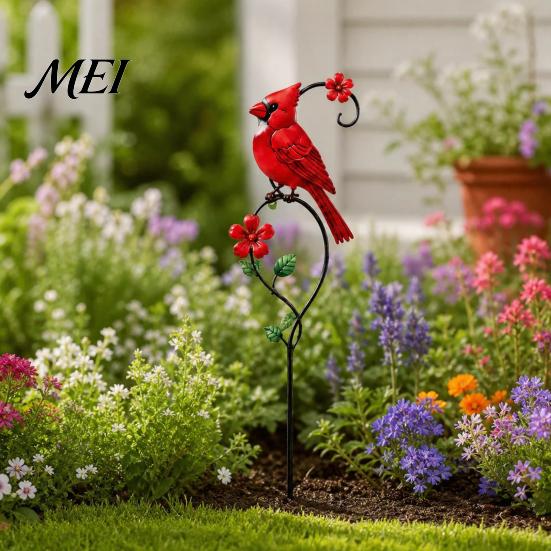 Grandma Memorial Tributes Red Bird Garden Stake, Metal Yard Art Hand Painted Lawn Flower And Ornament for Patio Pathway Site Stake