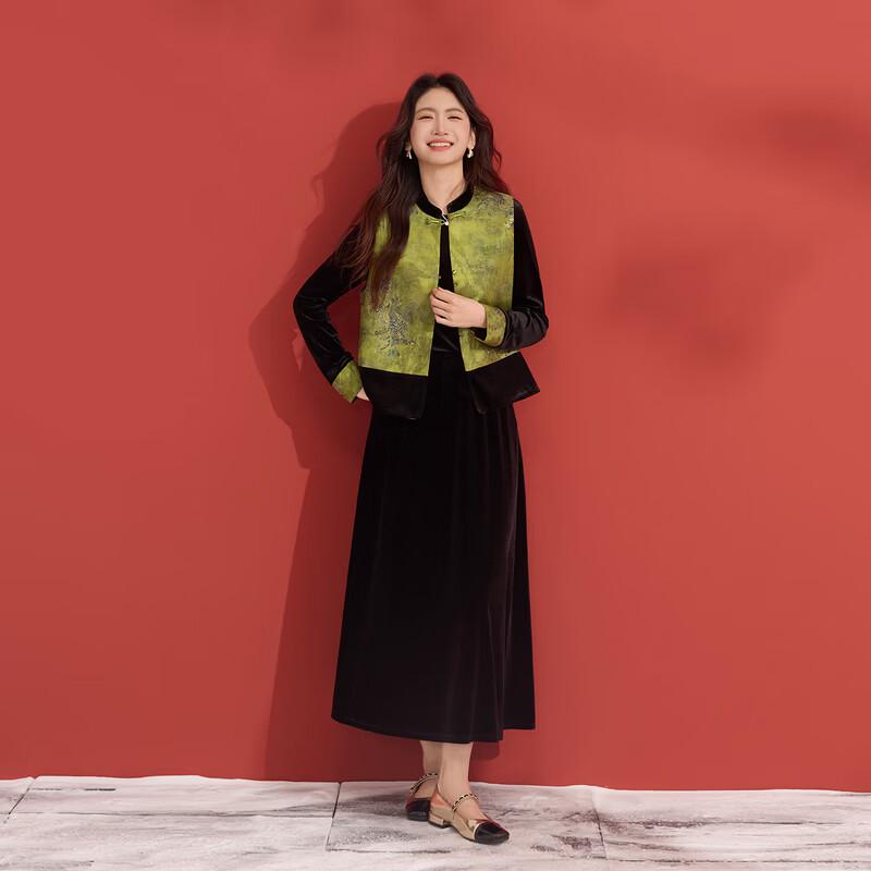 New Chinese-Style Velvet Vest and Long Sleeve Top Two-Piece Set