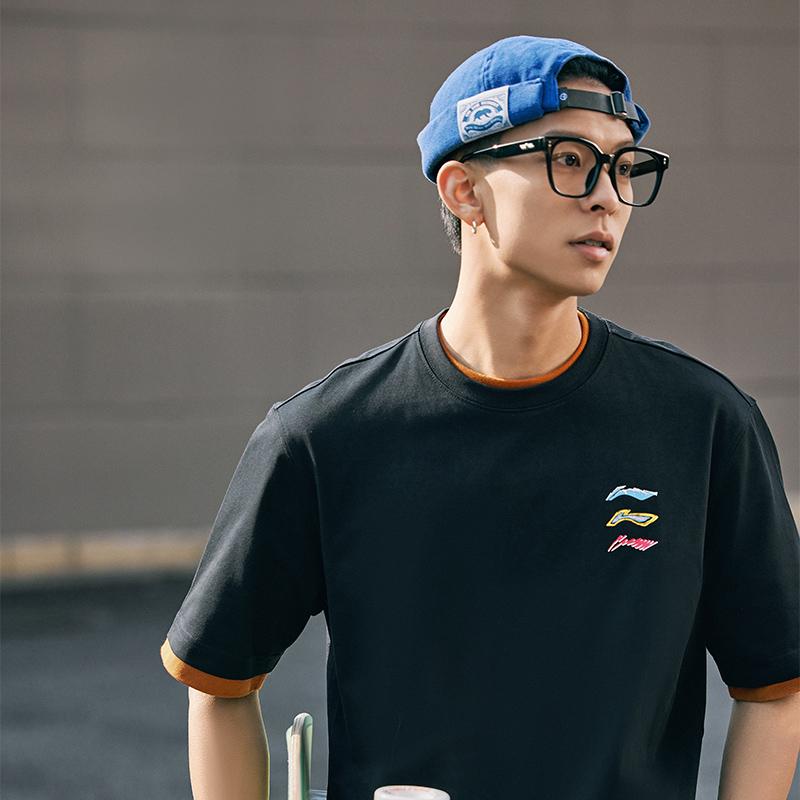 Li-Ning Быстросохнущая повседневная спортивная футболка Cool Tea с принтом логотипа и рукавами с заниженными плечами, мужские топы черного цвета AHSU709-1