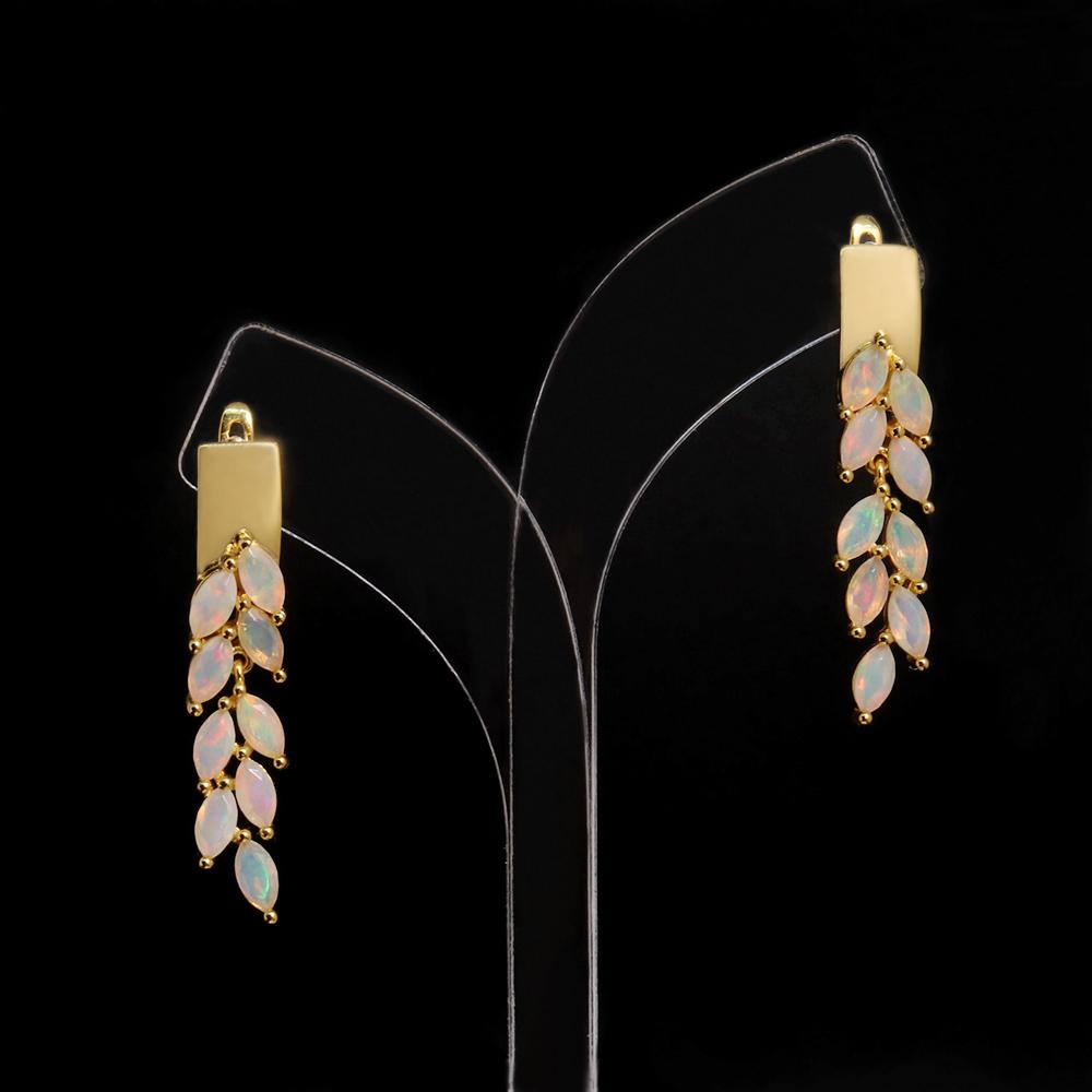 925 Sterling Silver Gorgeous Design October Birthstone Natural Opal 18K Yellow Silver Earring Birthday Gift for Women and Girls