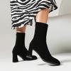 Krazing Pot Флок Осенне-зимняя обувь Странный стиль Каблуки Супер Размер Красивые сапоги с острым носком Теплые ботильоны на молнии