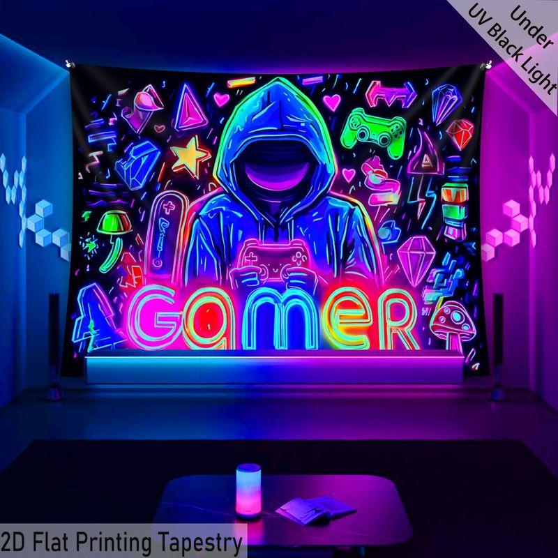 VIKAMA Neon Hooded Gamer GAMER Graffiti Tapestry Background Hanging Cloth Trendy Room Decoration