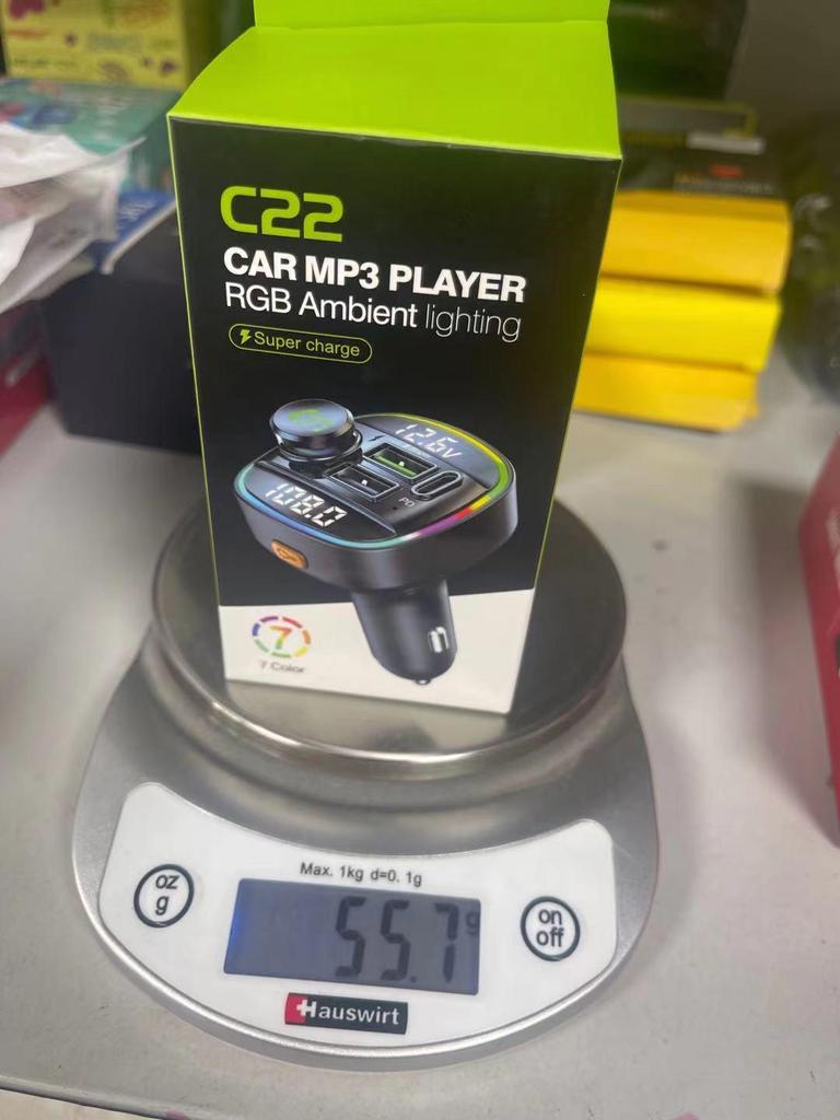 C22 Автомобильный MP3-плеер с двойным дисплеем, Bluetooth, с обнаружением напряжения, быстрой зарядкой USB и FM-трансмиттером