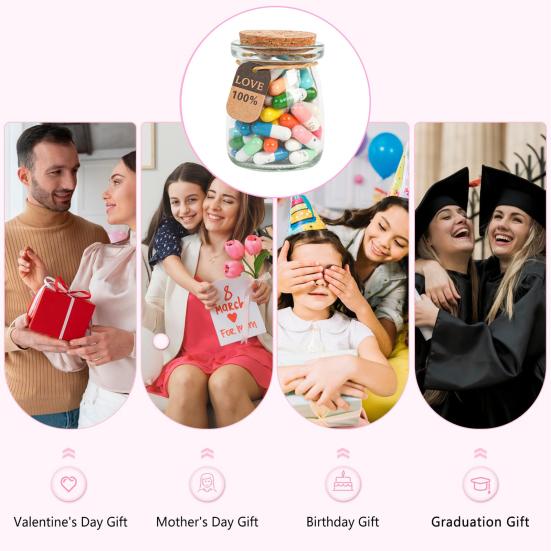 Стеклянная бутылка с капсулами. Капсулы с любовными записками своими руками в бутылке. Набор капсул с секретным посланием. Подарок на день рождения ко Дню святого Валентина.