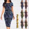 Тонкое платье длиной до колена с коротким рукавом, модное женское платье миди с 3D текстурным принтом