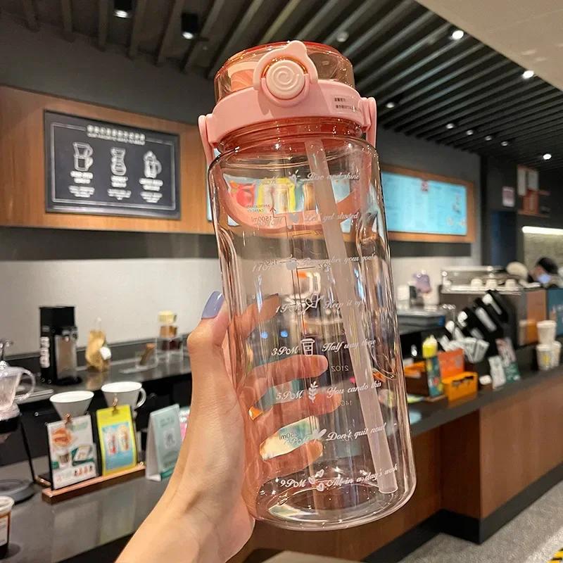 2L Sport Straw Water Bottle Time Scale Plastic Summer Cold Juice Water Cup Large Capacity Portable Travel Bottles Water Bottle