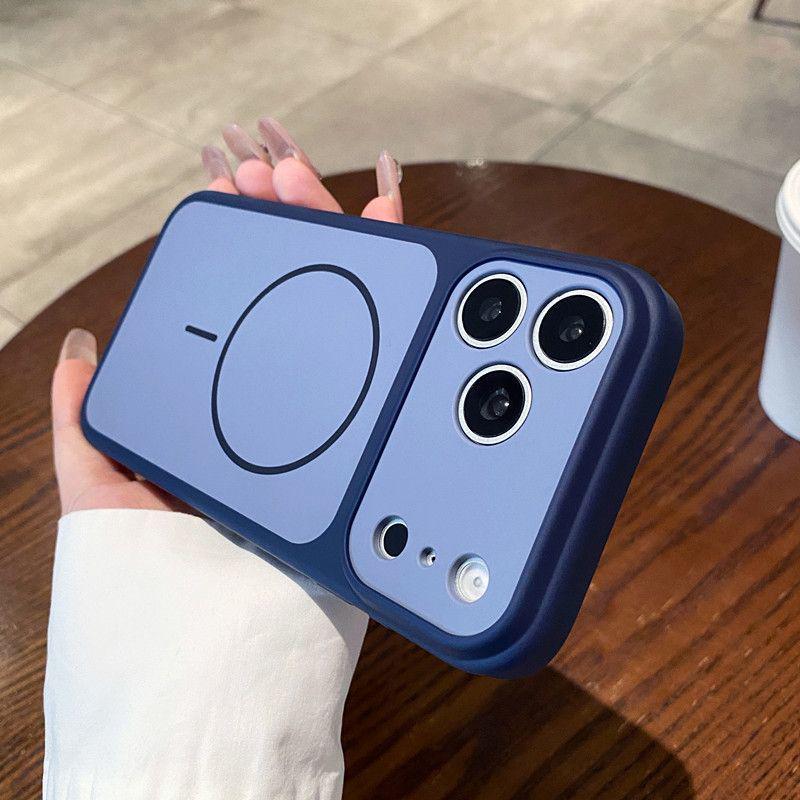 Магнитный чехол с полным покрытием, совместимый с AI-камерой, для Apple iPhone 17 Pro Max - Дизайн Color Block с ощущением кожи