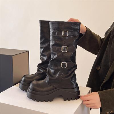 Мода Винтаж Увеличение Роста Женские Западные Полусапоги Мода Пряжка Ремня Рыцарские Ботильоны Зимняя Обувь Zapatos De Mujer
