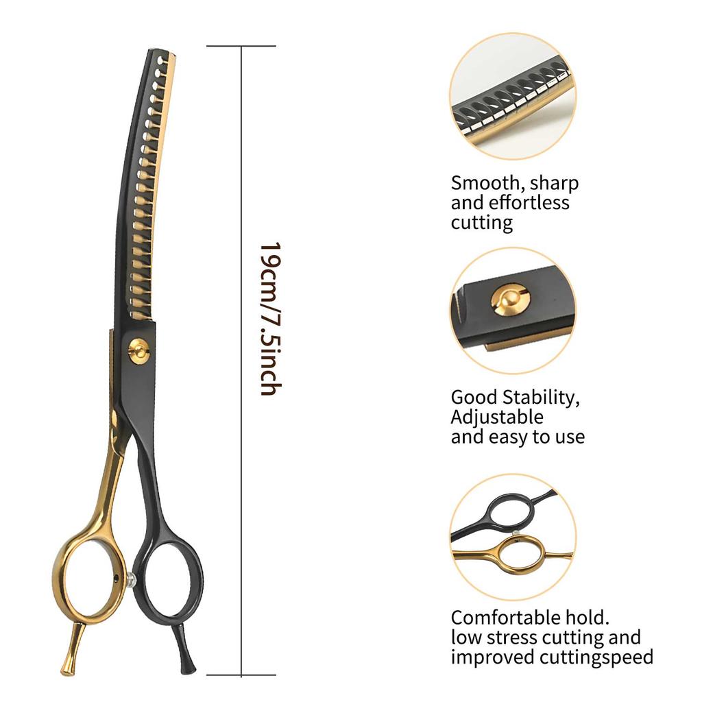 Профессиональные 7-дюймовые изогнутые филировочные ножницы для груминга домашних животных - Ножницы из высококачественной нержавеющей стали, легкая конструкция для кошки