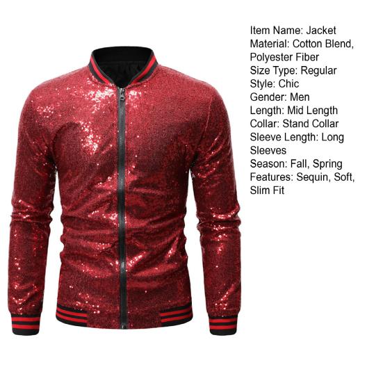 Мужская куртка с блестками и воротником-стойкой, блестящие длинные рукава, облегающий кардиган на молнии, средней длины, сценическое шоу, танцевальное пальто