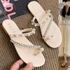 2024 Новые модные женские тапочки, летняя однотонная верхняя одежда с кристаллами, бисером, квадратным корнем, с открытым носком, женская обувь, удобная