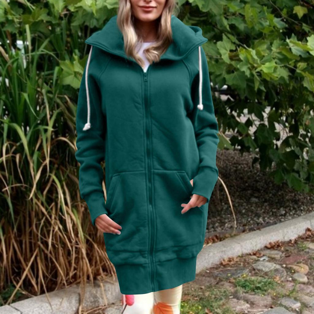 Женская модная куртка Повседневный однотонный кардиган с длинными рукавами Худи Длинное пальто