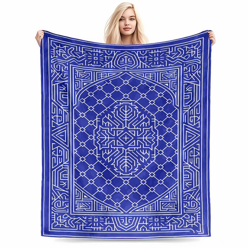 Geometric Pattern Blue blanket, Modern Decorative Floor blanket Design blanket, suitable for use in the bedroom, living room, on the sofa