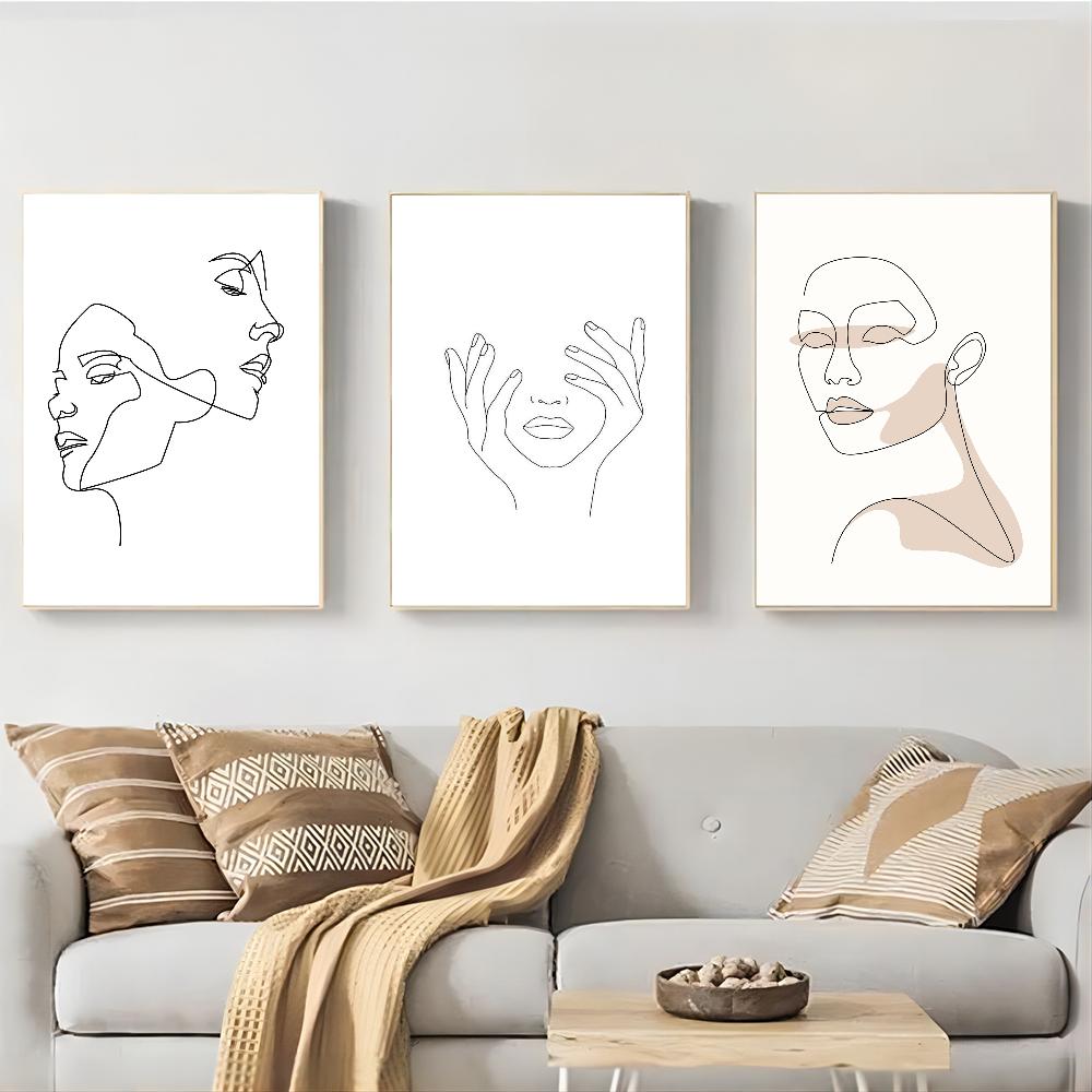 1 шт. Абстрактная линия Женское лицо самоклеящийся художественный постер водонепроницаемая бумажная наклейка для кофейни, бара, настенного декора