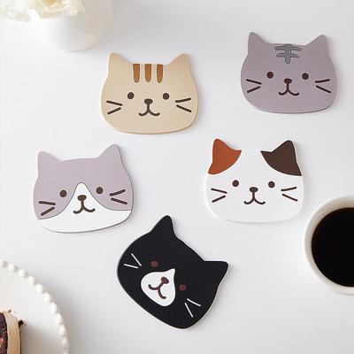 Милые подставки под чашки с котиками, многоразовые силиконовые подставки под напитки, нескользящие, моющиеся, термостойкие, резиновый коврик-подкладка для стеклянных чашек