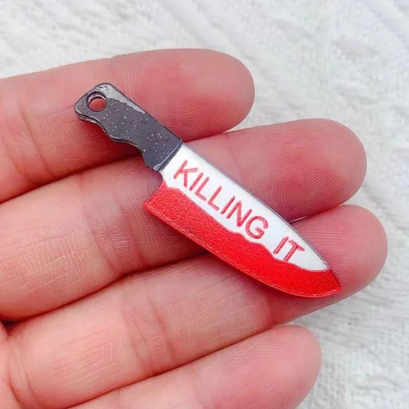 Акриловые подвески Хэллоуин Кровь Нож Подвески Подвеска для DIY Серьги Брелок Изготовление Ювелирных Изделий Дизайнерские Подвески