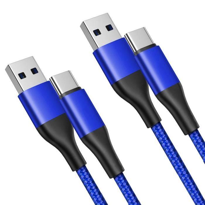 Lot de 2 câbles USB-C Charge Rapide 3A pour Xiaomi Redmi Note 13/14 Pro+ 5G - Nylon Tressé Bleu 1M - BOOLING