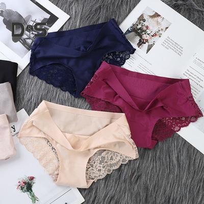Женские трусы средней талии с кружевной отделкой, закрывающие ягодицы, бесшовные, однотонные, эластичные, удобные, повседневные, спортивные трусы