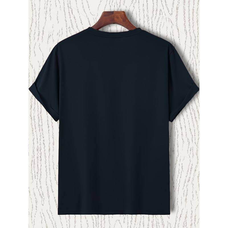 European Size Men'S Casual Crew Neck Short Sleeve T-Shirt - All-Season Comfort, Slight Stretch Knit Fabric, Solid Color Sports Top, Regular Fit