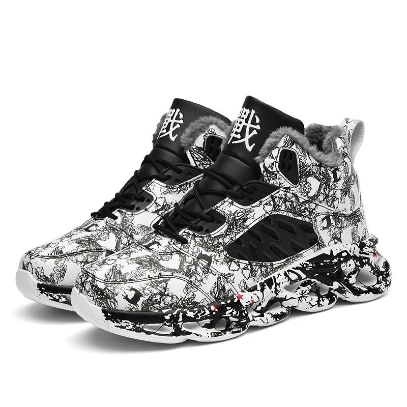 TUINANLE Мужские зимние ботинки с принтом граффити, зимние плюшевые теплые кроссовки на платформе, нескользящие, мужская спортивная обувь