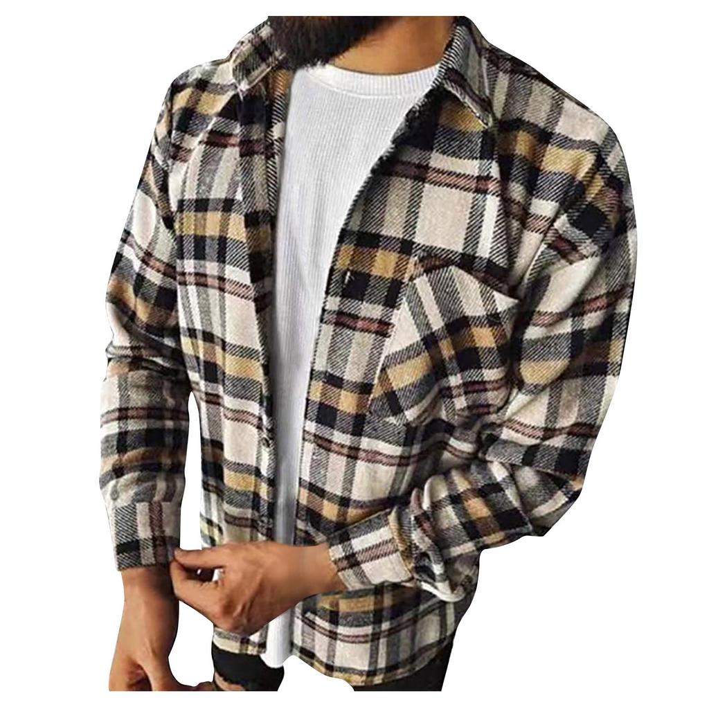 Мужская модная шерстяная куртка с длинным рукавом и пуговицами в клетку с принтом